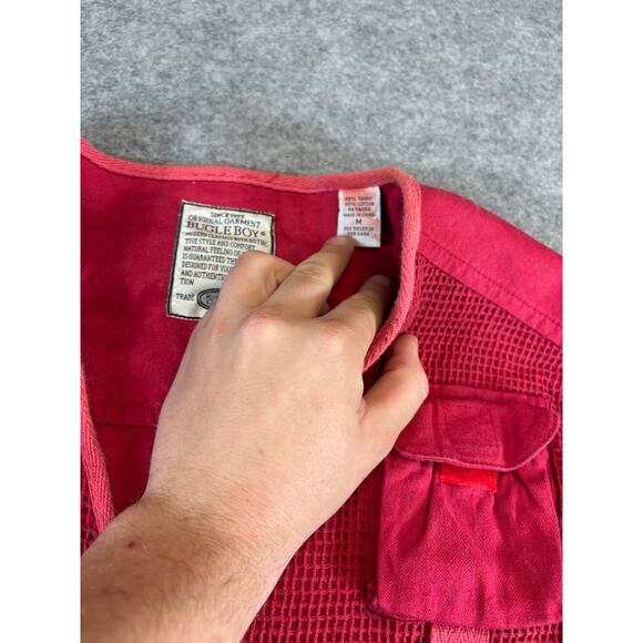 VINTAGE Bugle Boy Vest Mens Medium Red Fishing Outdoor Utility Workwear 90s - Picture 8 of 8
